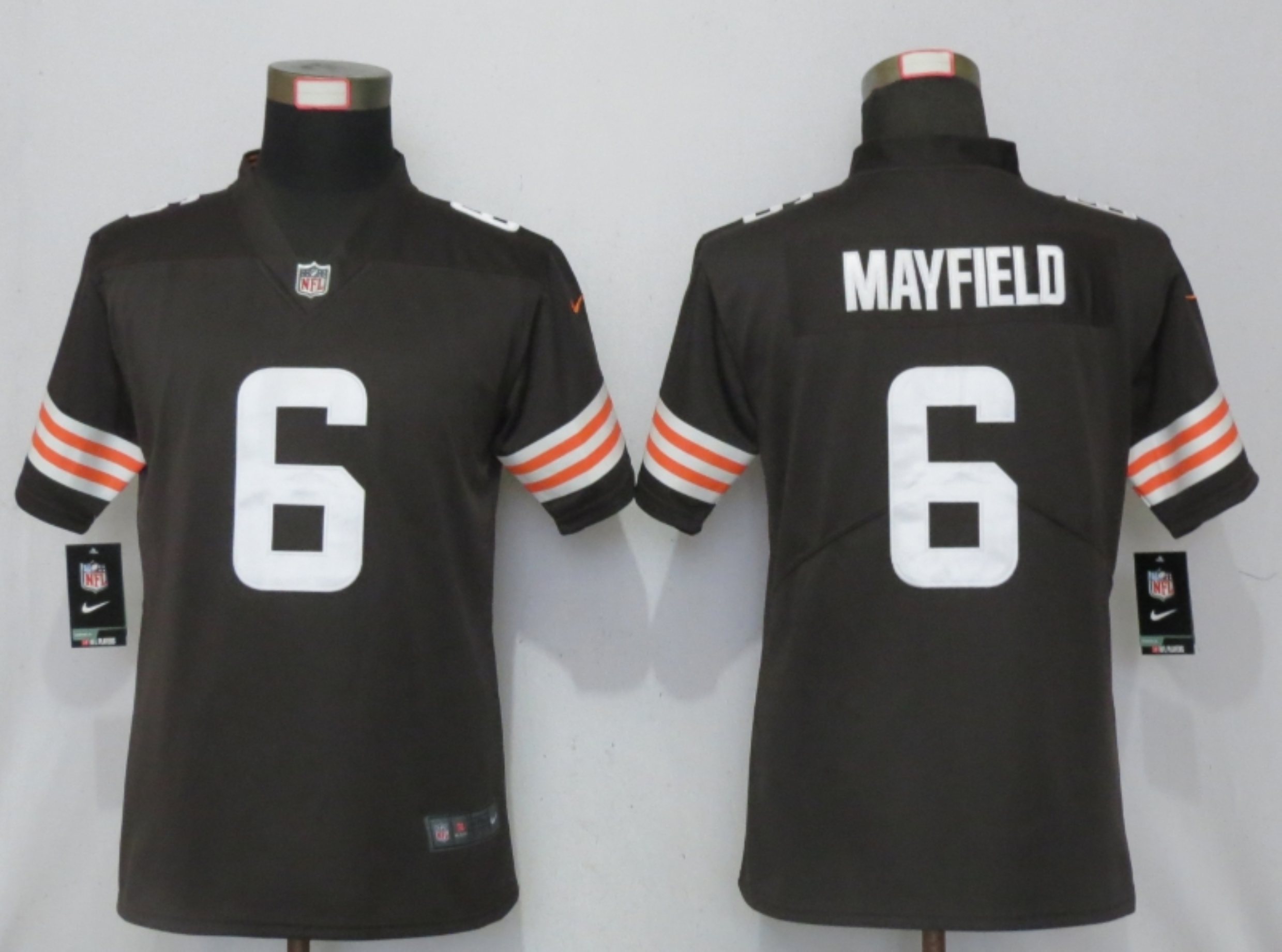 Women New Nike Cleveland Browns 6 Mayfield Brown Vapor Elite Playe